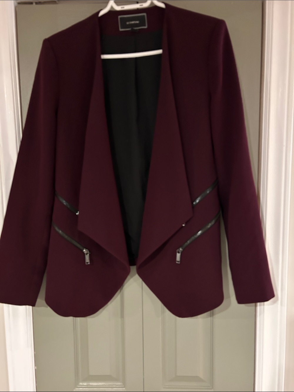 le chateau Plum Draped Open-Front Blazer with Diagonal Zip Details